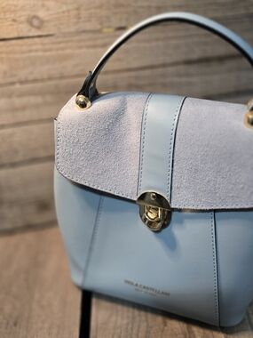 Viola Castellani light blue Italian leather bag.